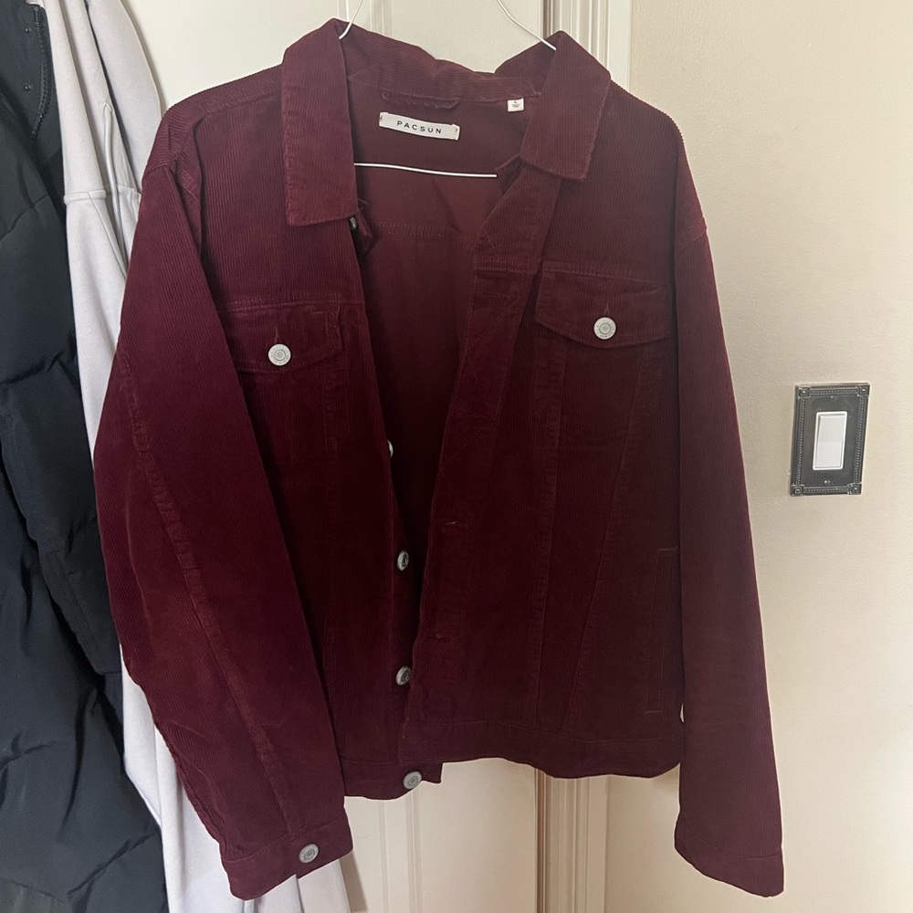 Mens PacSun Corduroy Burgundy Denim Jacket